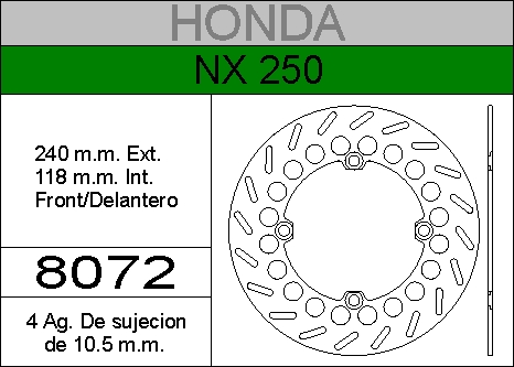 DISCO FRENO HONDA 250 NX-TRX....HIERRO.DEL..HD8072