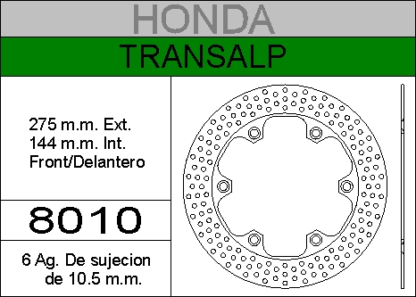 DISCO FRENO HONDA 600 TRANSALP..HIERRO.DEL..HD8010