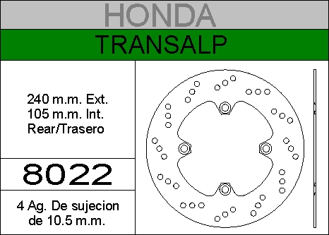 DISCO FRENO HONDA 600 TRANSALP..HIERRO.TRAS.HD8022