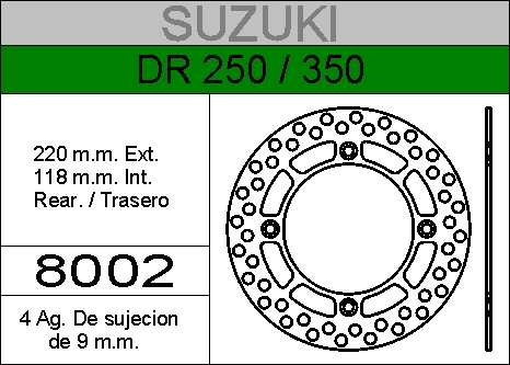 DISCO FRENO SUZUKI 350 DR.......HIERRO.TRAS.HD8002
