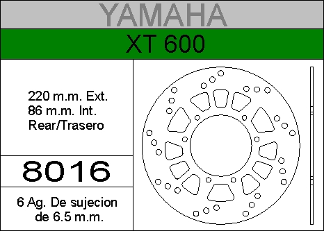 DISCO FRENO YAMAHA 600 XT/FZR...HIERRO.TRAS.HD8016