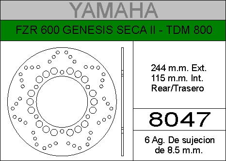 DISCO FRENO YAMAHA 600 FZR GENS.HIERRO.TRAS.HD8047