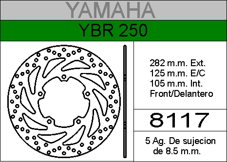 DISCO FRENO YAMAHA 250 YBR......HIERRO.DEL..HD8117